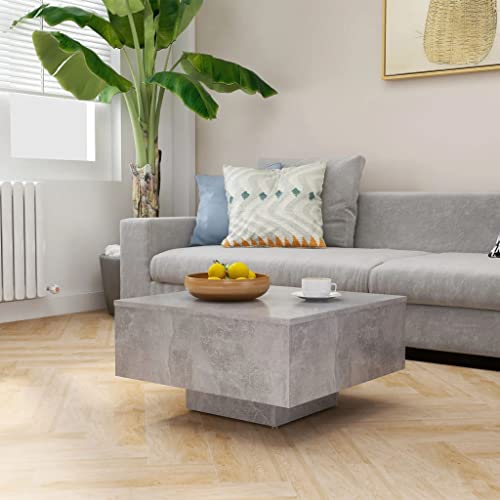 FIRBNUS Tisch Wohnzimmer für Couch 60x60x31,5 cm Couchtische Beistelltisch Holz Wohnzimmertisch Modern Design Coffee Table Quadratisch Robust Haltbarkeit Betongrau Holzwerkstoff Metall
