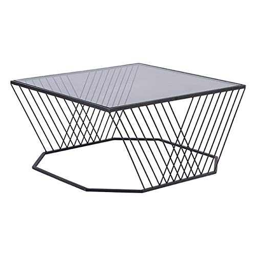 Moderner minimalistischer Couchtisch, Schmiedeeisen-Draht-Tisch , gehärtetes Glas, geeignet für Hauptwohnzimmer Büro-Tagungsraum, Platz, schwarz