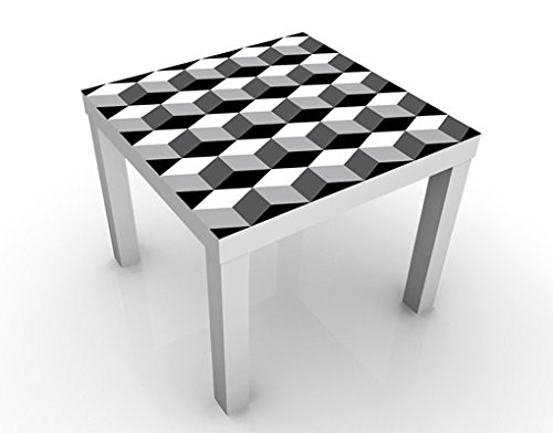 Apalis Design Tisch Würfeliges Grafikdesign 55x55x45cm Beistelltisch Couchtisch, Tischfarbe:Weiss;Größe: 55 x 55 x 45cm