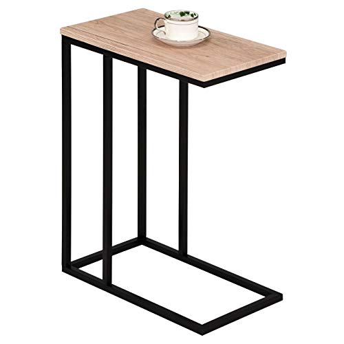 IDIMEX Beistelltisch Debora, praktischer Wohnzimmertisch in C-Form, schöner Couchtisch Tischplatte rechteckig in Wildeiche, eleganter Sofatisch mit Metallgestell in schwarz