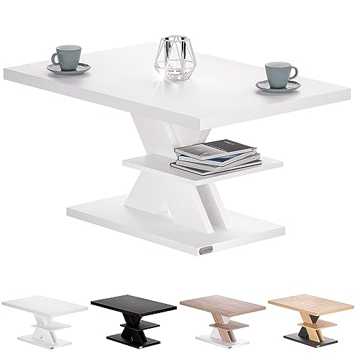 Casaria® Couchtisch Detroit 90x45x60cm modernes Design 50mm Tischplatte 50kg Belastbarkeit Kratzfest Holz Wohnzimmer Sofatisch Beistelltisch Weiß