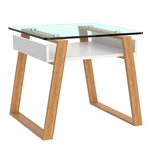 bonVIVO weiss mit Glas Holz Materialmix  , Sideboard, Wohnzimmertisch   Modern Minimalistisch   Stilvoller Glastisch für Wohnzimmer, Schlafzimmer, Diele