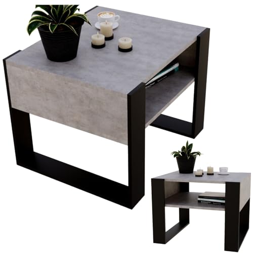 CraftPAK Wohnzimmer Tisch für Couch aus hochwertigem Holz, Stabiler & moderner Couchtisch mit zusätzlicher Ablagefläche Farbe, Beton Schwarz