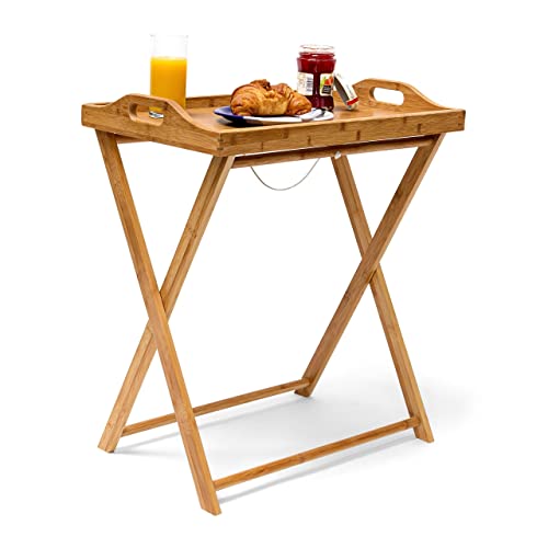 Relaxdays Tabletttisch, Bambus, HxBxT: 63,5 x 55 x 35 cm, klappbarer Beistelltisch mit Tablett, für Frühstück, Natur