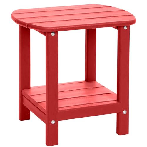LOENIY Adirondack-Tisch für den Außenbereich, 2-stöckig, HDPE, Terrassen-Beistelltisch, wetterbeständig, Beistelltisch, kleiner Outdoor-Tisch (rot)