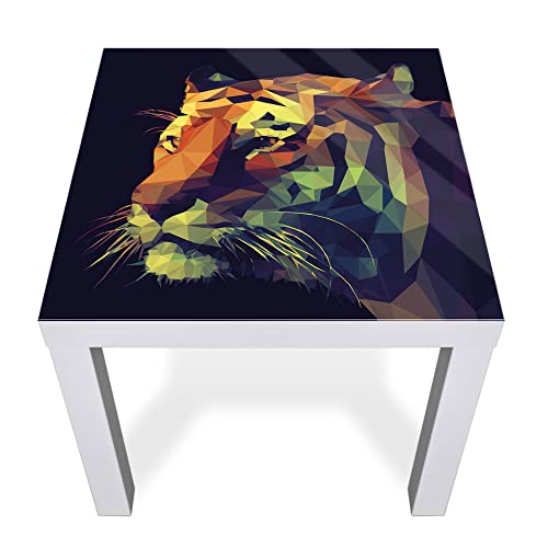 banjado® Glasplatte mit Motiv Polygon Tiger für Tisch 55 x 55 cm/Tischplatte aus Sicherheitsglas kompatibel mit IKEA Tisch Lack/Tischplatte Glas für Beistelltisch, Couchtisch/Tisch Platte