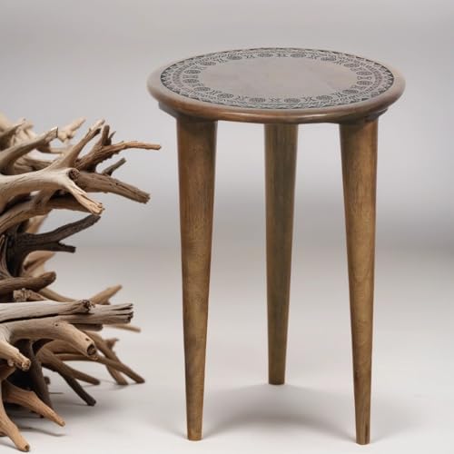 MARRAKESCH Beistelltisch Nachttisch aus Holz | Tisch Hocker Astus rund als Orientalische Dekoration modern