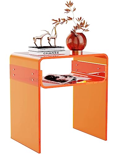 solaround Klarer Acryl-Beistelltisch, 2-stöckig, Nachttisch für Wohnzimmer, Schlafzimmer, Heimdekoration (Orange)