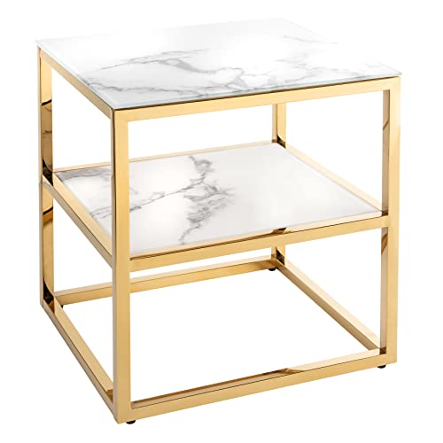 riess-ambiente.de Eleganter Beistelltisch Boutique 45cm weiß Marmor-Optik goldenes Gestell Nachttisch Wohnzimmertisch Tisch