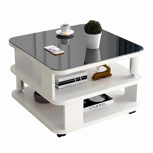 GHBXJX Kleiner Couchtisch mit Rollen, Holz Beistelltisch mit Stauraum, Modern Stubentisch, Coffee Table Sofa Wohnzimmer Tisch für Couch, Mobiler Kaffeetisch, 50x50x55 cm, Weiß