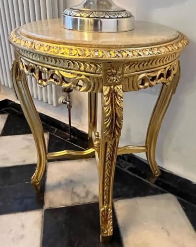 Casa Padrino Barock Beistelltisch Gold/Grau - Runder Antik Stil Tisch mit Marmorplatte - Barockstil Wohnzimmer Möbel im Barockstil - Barock Möbel