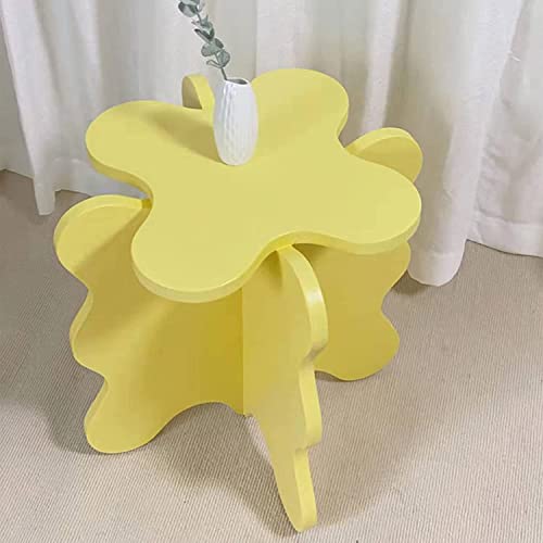 Couchtisch, Mini-Couchtisch mit Blütenblättern, Cartoon-Massivholz-Wellen -Beistelltisch, einfacher Schlafzimmer-Nachttisch, Farbiger Kleiner Tisch, Gelb