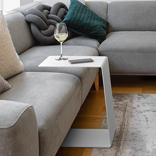 RHEINKANT KÖBES Design Beistelltisch Weiß, Made in Germany, Beistelltisch Couch C Form aus hochwertigem pulverbeschichtetem Stahl. Exklusiver Couchtisch, Sofatisch, Modern, Nachttisch
