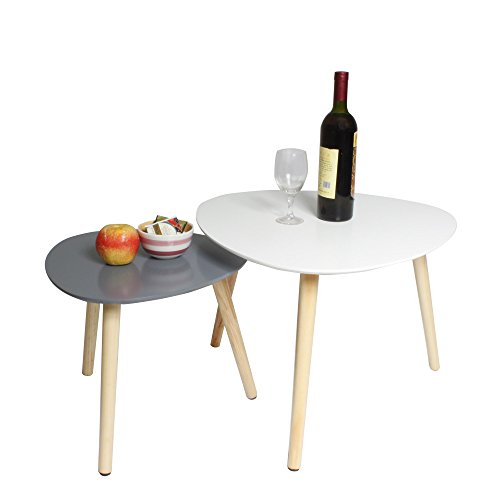 EASE 2er-Set Coffee Tisch Retro Dreiecksform Beistelltisch skandinavische CouchtischeMultifunktiona le Moderne Beistelltisch für Büro, Küche, Wohnzimmer (Weiß+Grau)