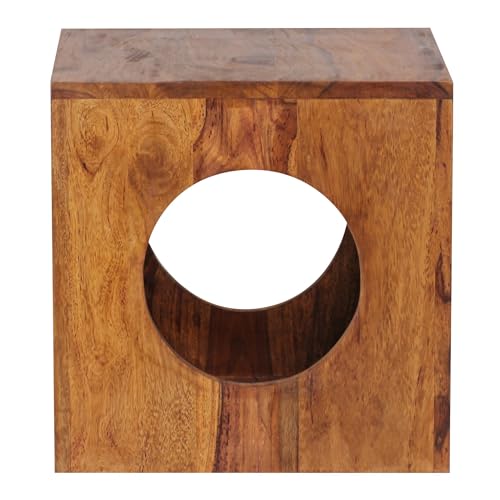 Wohnling Beistelltisch Mumbai Sheesham Massivholz 35x35x35 cm Cube Wohnzimmertisch, Design Aufbewahrungstisch modern, Kleiner Holztisch in Würfel-Form, Quadratischer Dekotisch mit Stauraum