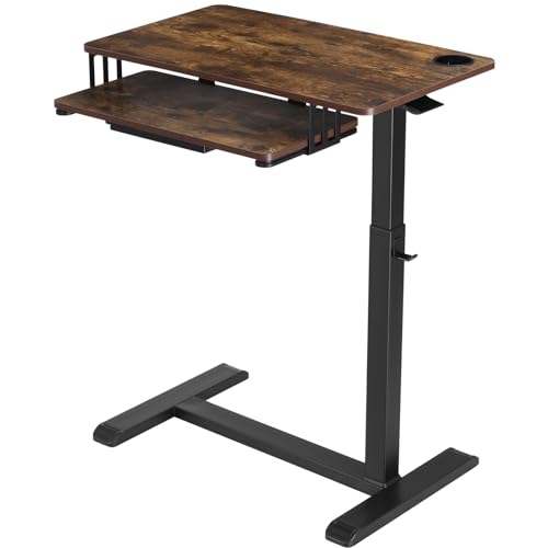ETHU Mobiler Beistelltisch, Stehpult Höhenverstellbarer Schreibtisch?Betttisch mit Rollen, medizinischer Tisch mit Schublade, Arbeitsplatztisch, rollbarer Laptoptisch (Walnuss)