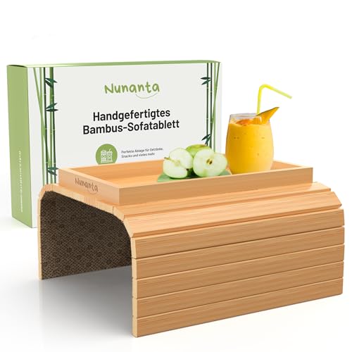 Nunanta Flexibles Sofatablett aus Bambus | Couch Ablage flexibel für Armlehne - Mit Anti-Rutsch-Unterlage - Leicht zu reinigen