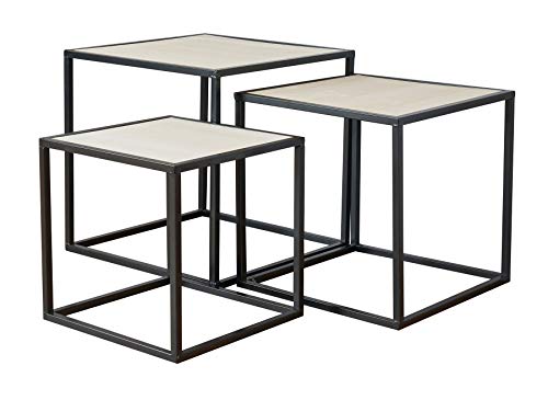 levandeo 3er Set Beistelltisch Metall Schwarz Holz Cube quadratisch Couchtisch Industrial Design Deko Tisch Würfel 3-Satz-Tisch