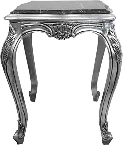 Casa Padrino Barock Beistelltisch Silber mit schwarzer Marmorplatte 52 x 52 x H. 65 cm - Barockmöbel Beistell Tisch