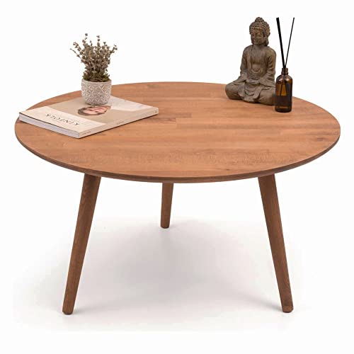 Gozos Oviedo Couchtisch Rund, Stylischer Couctisch aus Massiv Buchennholz, Beistelltisch Holz mit Einfacher Aufbau - Massiv Wohnzimmertisch - Vintage Sofa Tisch Ø 60 cm