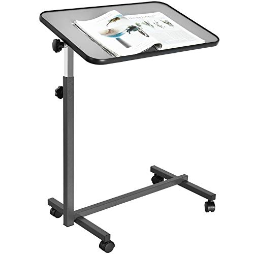 COSTWAY Laptoptisch höhenverstellbar, Pflegetisch Notebooktisch Betttisch Sofatisch Rolltisch, neigbare Tischplatte Rollen (Grau)