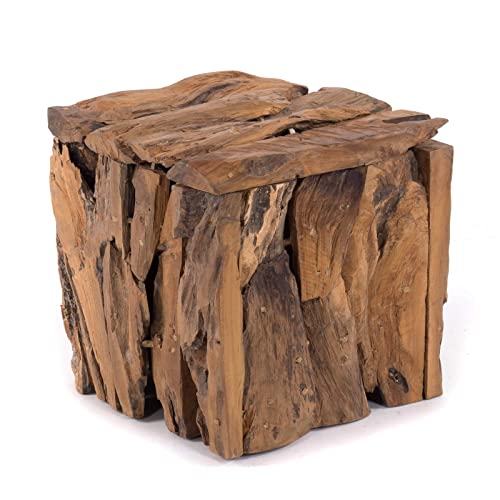 TREIBHOLZ SITZBOX Teak 30 | 30x30x30cm (HxBxT), Recyclingholz, erodiert | Sitzhocker aus naturbelassenem Altholz, Holzhocker im Shabby Design
