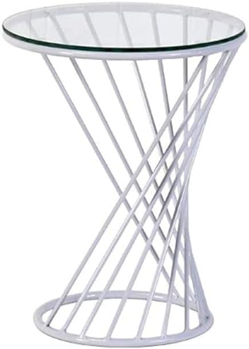 RAtsch Beistelltisch Moderner Kleiner Draht-Beistelltisch, Metall-Glas-Kaffee-Beiste lltisch mit Sofa-Beistelltisch, Beistelltisch, einfache Montage (Farbe: Weiß)