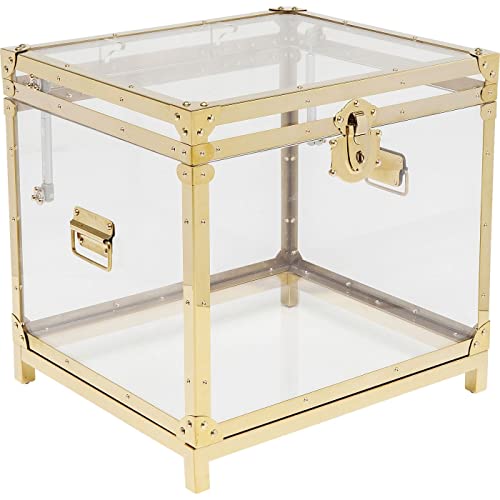 Kare Design Beistelltisch Trunk Storage Gala, quadratische Aufbewahrungsbox aus Glas und goldenem Edelstahl Rahmen, Nachttisch mit Aufbewahrungsmöglichkeit (H/B/T) 52x55x48