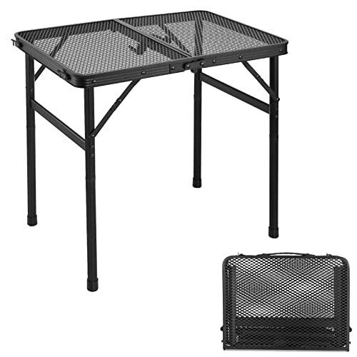 Odoland 2FT Faltbarer Campingtisch, höhenverstellbarer Grilltisch mit Mesh Desktop, Outdoor-Picknick-Tisch Kartentisch mit Anti-Rutsch-Füßen für Grill BBQ RV (56cm)