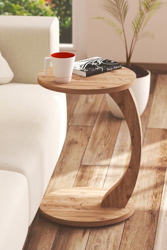 Sardemo Hanno Möbel Couchtisch mit Rollen, Kleiner Beistelltisch C Form, stylischer Sofatisch in schöner Nussbaum Holz Optik, runder Tisch als Ablagefläche für Couch und Sofa