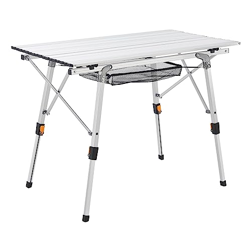 Juskys Campingtisch Picco - Aluminium Tisch 90 x 52 cm leicht, klappbar, höhenverstellbar - Camping, Garten - Outdoor Klapptisch - Gartentisch Silber