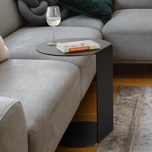 RHEINKANT SCHORSCH Design Beistelltisch, Made in Germany, Beistelltisch Couch C Form aus hochwertigem pulverbeschichtetem Stahl. Exklusiver Couchtisch, Sofatisch, Modern, Nachttisch (Schwarz, 60 cm)