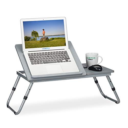 Relaxdays Laptoptisch höhenverstellbar, klappbar, neigbare Arbeitsfläche, Betttisch für Laptop, MDF, 44x73x34,5 cm, grau, 1 Stück