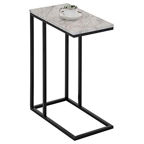 IDIMEX Beistelltisch Debora, praktischer Wohnzimmertisch in C-Form, schöner Couchtisch Tischplatte rechteckig in Marmoroptik, eleganter Sofatisch mit Metallgestell in schwarz