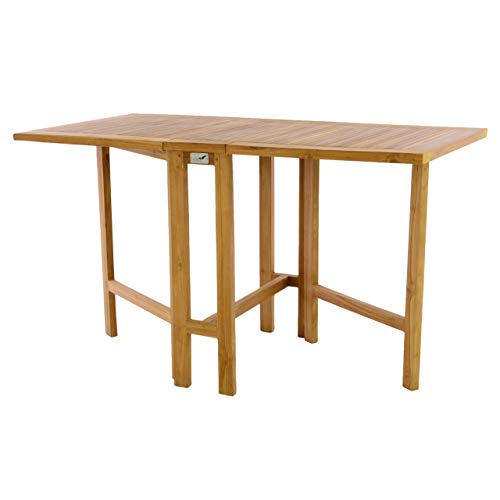 Divero Balkontisch Gartentisch Klapptisch Teak Holz Tisch für Terrasse Balkon Garten – wetterfest massiv klappbar – 130 x 65 cm behandelt