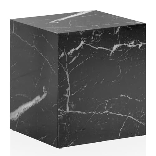 FineBuy Couchtisch MONOBLOC 40x40x45 cm Hochglanz mit Marmor Optik, Wohnzimmertisch Cube Quadratisch, Design Sofatisch, Lounge Beistelltisch Würfel-Form