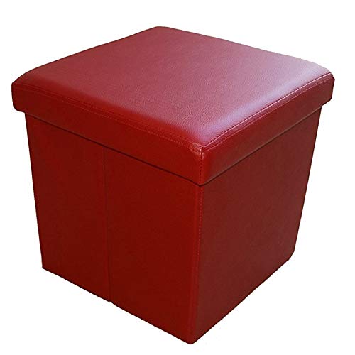Style home Sitzhocker Sitzbank mit Stauraum, Faltbare Aufbewahrungsbox Sitztruhe Sitzwürfel Fussablage, belastbar bis 300 kg, Kunstleder, 38 * 38 * 38 cm (Dunkelrot)