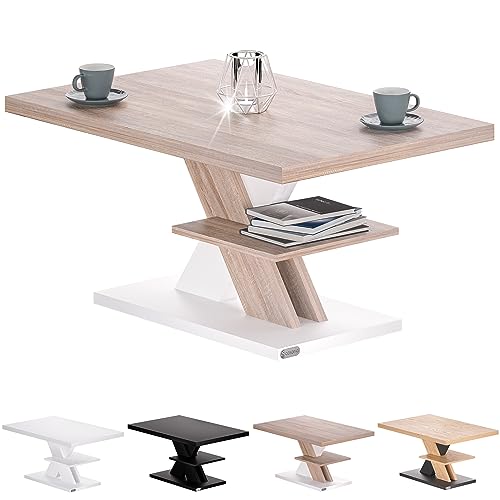 Casaria® Couchtisch Detroit 90x45x60cm modernes Design 50mm Tischplatte 50kg Belastbarkeit Kratzfest Holz Wohnzimmer Sofatisch Beistelltisch Weiß Eiche