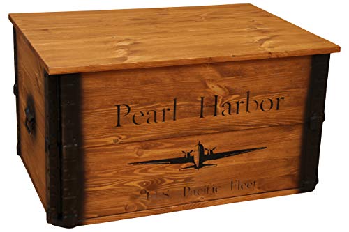 Uncle Joe´s Truhe Pearl Harbor Couchtisch Truhentisch im Vintage Shabby chic Style aus Massiv-Holz in braun mit Stauraum und Deckel Holzkiste Beistelltisch Landhaus Wohnzimmertisch Holztisch