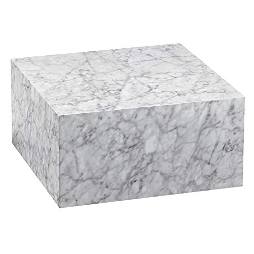 FineBuy Couchtisch MONOBLOC 60x30x60 cm Hochglanz mit Marmor Optik Weiß, Design Wohnzimmertisch Cube Quadratisch, Lounge Beistelltisch Würfel Form