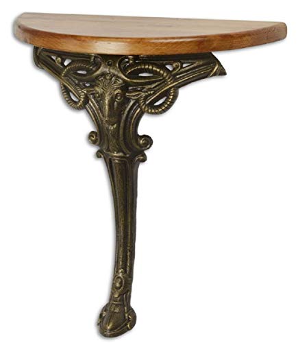 Casa Padrino Barock Beistelltisch Hellbraun/Bronze 63 x 31 x H. 65,5 cm - Halbrunder Tisch mit Holzplatte und Gusseisen Bein - Barock Wandtisch