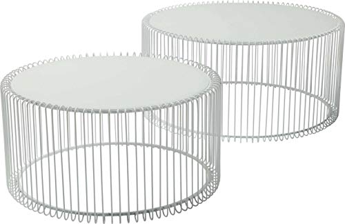 Kare Design Beistelltisch Wire (2/Set), Weiß, Beistelltisch, Nachttisch, Stahlgestell, Glas Tischplatte, 34x70x70 cm (H/B/T)
