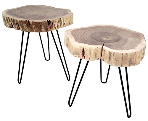 habeig Beistelltisch Couchtisch im 2er-Set Dickes Massivholz Echtholz rustikal Tischset Tische Sofatisch Couchtisch Tisch 50x40cm