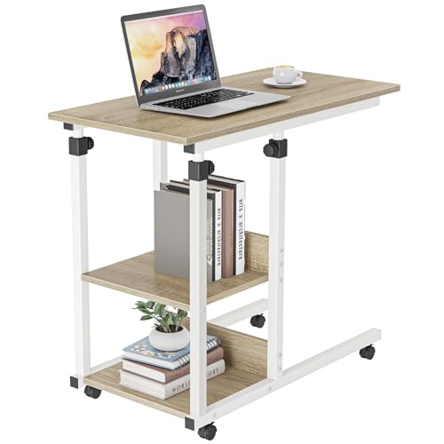 Dripex Beistelltisch mit Rollen Pflegetisch Höhenverstellbar, Schreibtisch aus Holz, Sofatisch Nachttisch Kaffeetisch Schlafzimmer, Laptoptisch Wohnzimmer, Beige