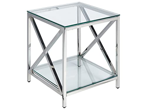Beistelltisch Glas transparent mit Edelstahlgestell silber 45 x 45 cm Audet