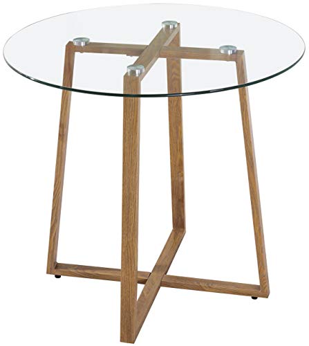 DORAFAIR Glastisch Tischplatte Runder Esstisch Kaffeetisch Modern, Beistelltisch Skandinavisch mit Metallbeine Eichenfinish, 80 * 80 * 75 cm