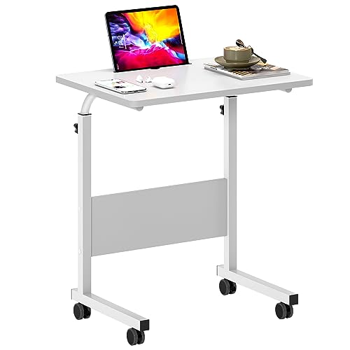 SogesHome Computertisch Beistelltisch Laptoptisch 60 x 40 cm höhenverstellbar PC-Tisch Betttisch Kleiner Schreibtisch auf Rollen Desktop mit Nut