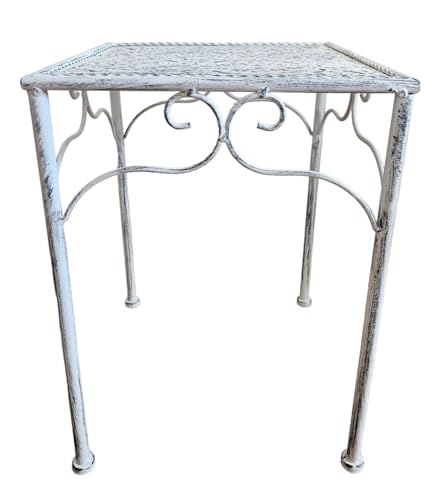 Meinposten Beistelltisch Metall Tisch weiß grau Shabby Telefontisch Metalltisch Landhaus (Groß, 38 x 28 x 28 cm)