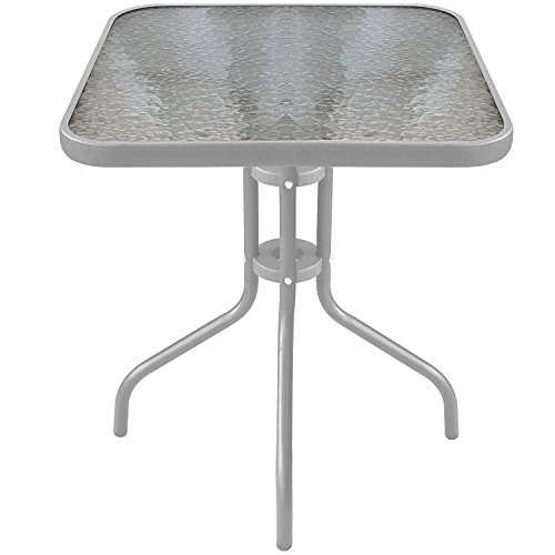 Wohaga® Bistrotisch Balkontisch Glastisch 60x60cm Beistelltisch Gartentisch mit Glasplatte - Silber