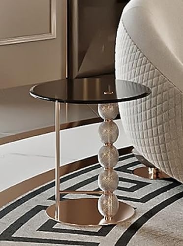 Casa Padrino Luxus Beistelltisch Kupfer/Schwarz Ø 57 x H. 60,5 cm - Runder Metall Tisch mit Glasplatte und dekorativen Glaskugeln - Wohnzimmer Möbel - Hotel Möbel - Luxus Möbel